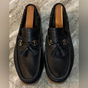 TOM FORD $1000 Black Leather Moccasins Boat Shoes Tassel Loafers Authentic 9.5